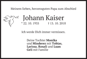 Traueranzeige von Johann Kaiser von merkurtz