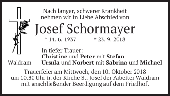 Traueranzeige von Josef Schormayer von merkurtz