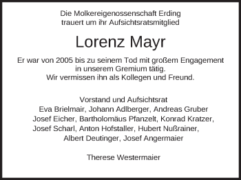 Traueranzeige von Lorenz Mayr von merkurtz