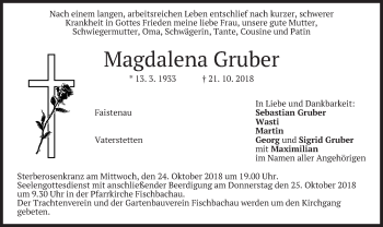 Traueranzeige von Magdalena Gruber von merkurtz
