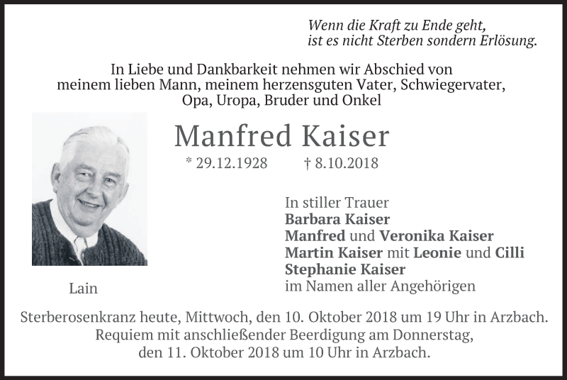 Traueranzeigen von Manfred Kaiser | trauer.merkur.de