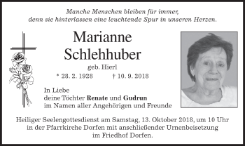 Traueranzeige von Marianne Schlehhuber von merkurtz
