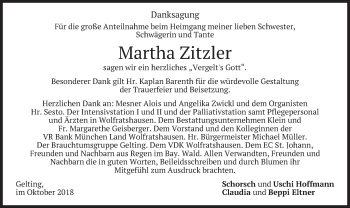 Traueranzeige von Martha Zitzler von merkurtz