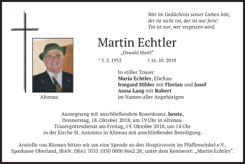 Traueranzeige von Martin Echtler von merkurtz