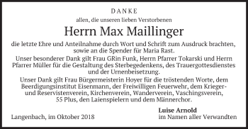 Traueranzeige von Max Maillinger von merkurtz