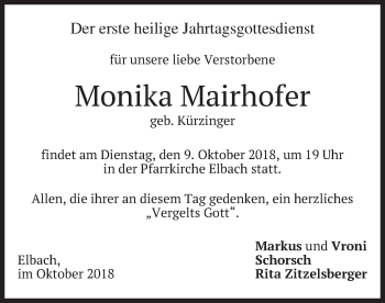 Traueranzeige von Monika Mairhofer von merkurtz