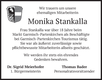 Traueranzeige von Monika Stankalla von merkurtz