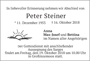Traueranzeige von Peter Steiner von merkurtz