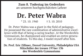 Traueranzeige von Peter Wabra von merkurtz