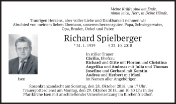 Traueranzeige von Richard Spielberger von merkurtz