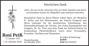 Traueranzeige von Rosi Peiß von merkurtz