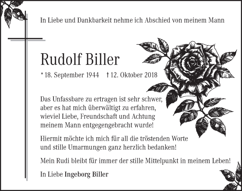  Traueranzeige für Rudolf Biller vom 26.10.2018 aus merkurtz