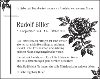 Traueranzeige von Rudolf Biller von merkurtz