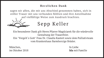 Traueranzeige von Sepp Keller von merkurtz
