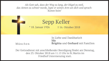 Traueranzeige von Sepp Keller von merkurtz