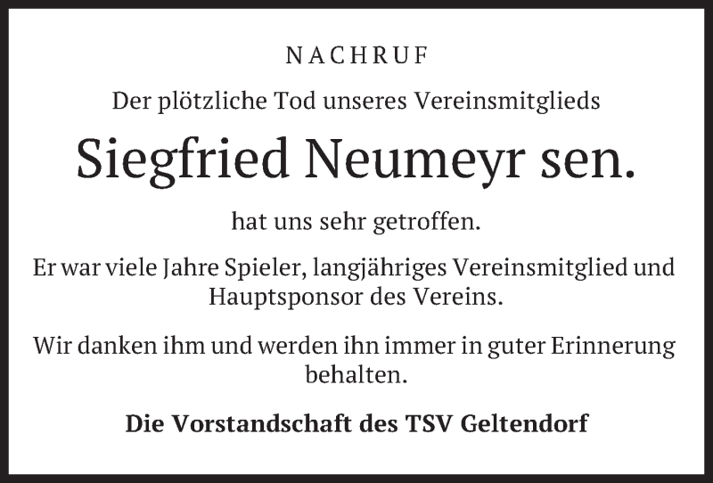  Traueranzeige für Siegfried Neumeyr vom 18.10.2018 aus merkurtz