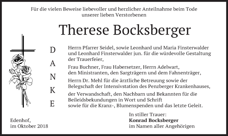 Traueranzeigen Von Therese Bocksberger | Trauer.merkur.de