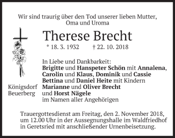 Traueranzeige von Therese Brecht von merkurtz