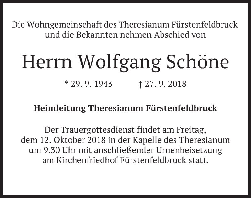 Traueranzeigen Von Wolfgang Schone Trauer Merkur De