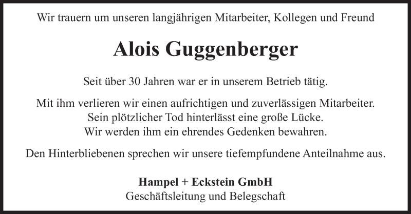  Traueranzeige für Alois Guggenberger vom 17.11.2018 aus merkurtz