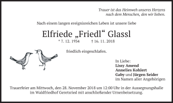 Traueranzeige von Elfriede Glassl von merkurtz