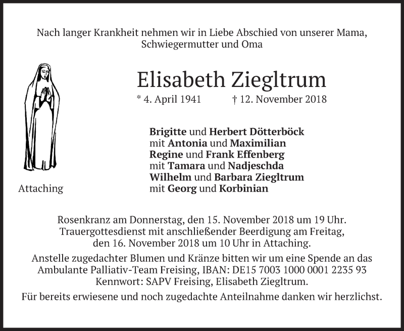 Traueranzeigen von Elisabeth Ziegltrum trauer.merkur.de