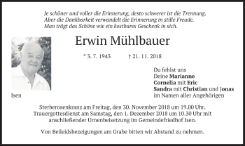 Traueranzeige von Erwin Mühlbauer von merkurtz