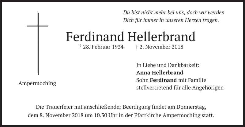  Traueranzeige für Ferdinand Hellerbrand vom 06.11.2018 aus merkurtz