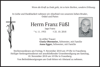 Traueranzeige von Franz Füßl von merkurtz