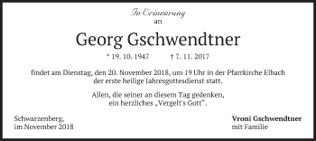 Traueranzeige von Georg Gschwendtner von merkurtz