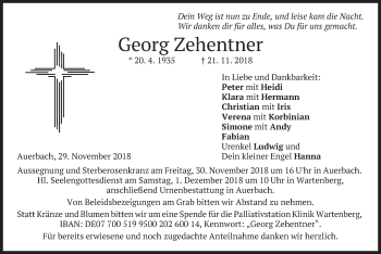 Traueranzeige von Georg Zehentner von merkurtz