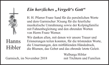 Traueranzeige von Hanns Hibler von merkurtz