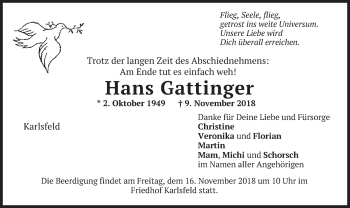 Traueranzeige von Hans Gattinger von merkurtz