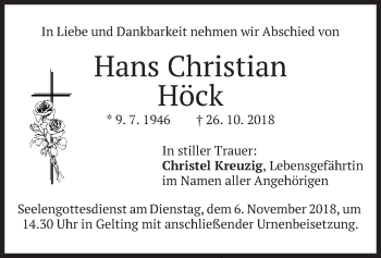 Traueranzeige von Hans Christian Höck von merkurtz
