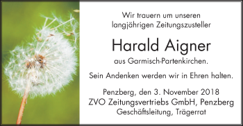 Traueranzeige von Harald Aigner von merkurtz