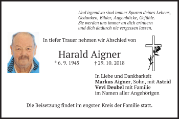 Traueranzeige von Harald Aigner von merkurtz