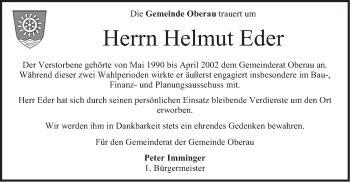 Traueranzeige von Helmut Eder von merkurtz