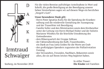 Traueranzeige von Irmtraud Schwaiger von merkurtz
