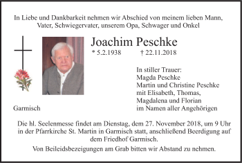 Traueranzeige von Joachim Peschke von merkurtz