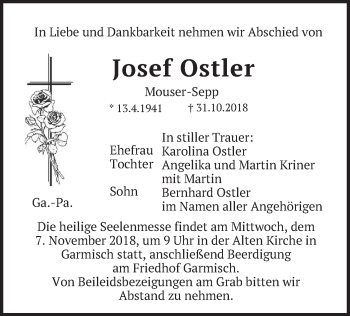 Traueranzeige von Josef Ostler von merkurtz