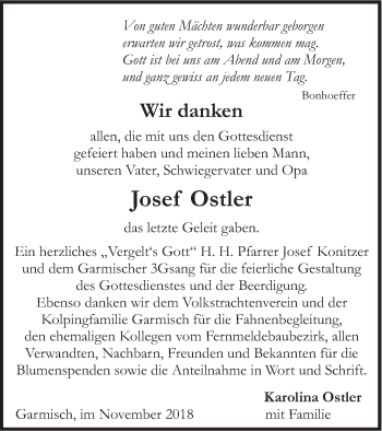 Traueranzeige von Josef Ostler von merkurtz