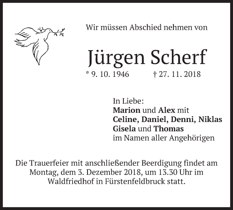  Traueranzeige für Jürgen Scherf vom 28.11.2018 aus merkurtz