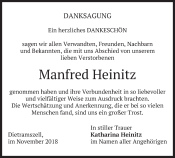 Traueranzeige von Manfred Heinitz von merkurtz