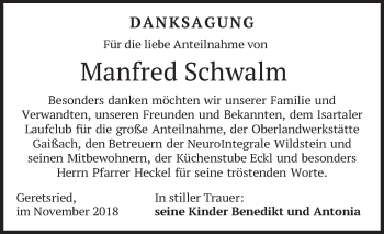 Traueranzeige von Manfred Schwalm von merkurtz