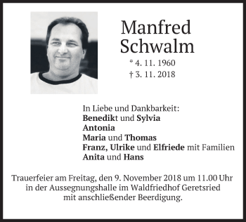 Traueranzeige von Manfred Schwalm von merkurtz