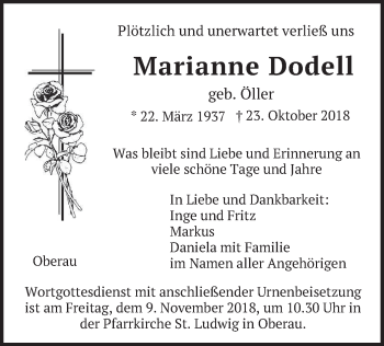 Traueranzeige von Marianne Dodell von merkurtz