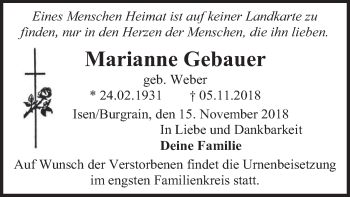 Traueranzeige von Marianne Gebauer von merkurtz