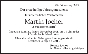 Traueranzeige von Martin Jocher von merkurtz
