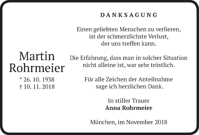  Traueranzeige für Martin Rohrmeier vom 24.11.2018 aus merkurtz