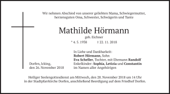 Traueranzeige von Mathilde Hörmann von merkurtz